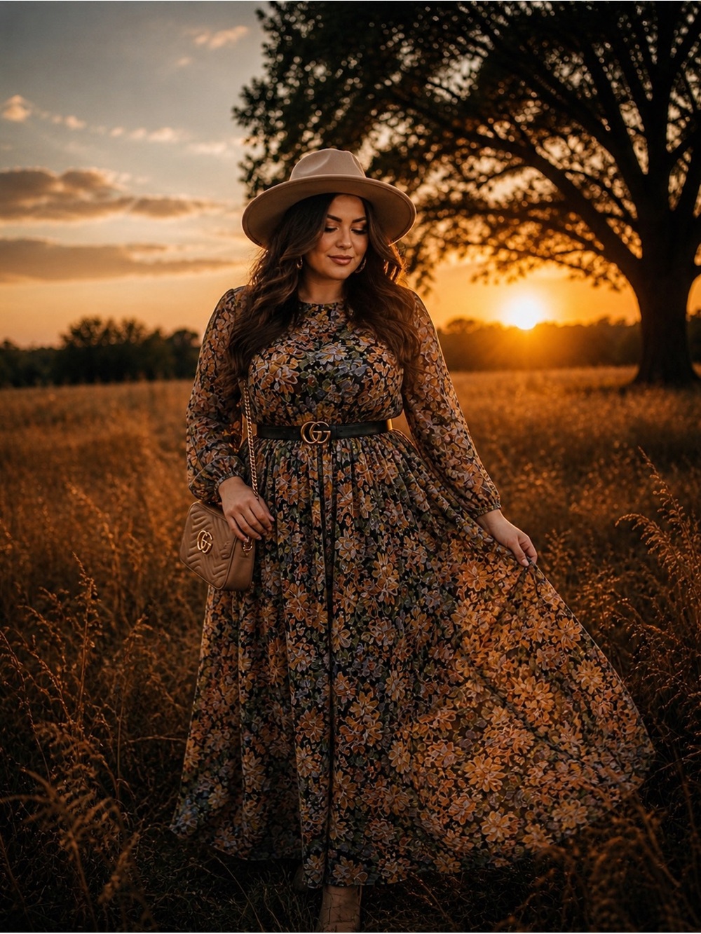 ModCloth Floral Smocked Maxi Dress 1X | Boho/Cottagecore Long Sleeve |Warm Tones - Picture 3 of 8